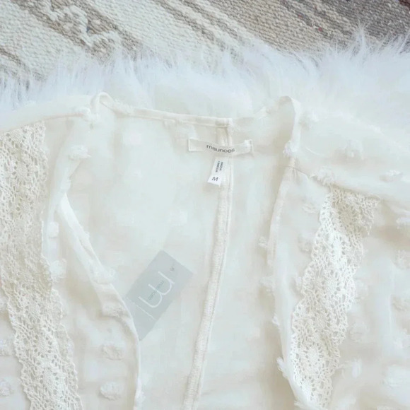NWT! MAURICES SHEER CREAM WHITE SWISS DOT LACE MESH KIMONO SZ M - Picture 7 of 10